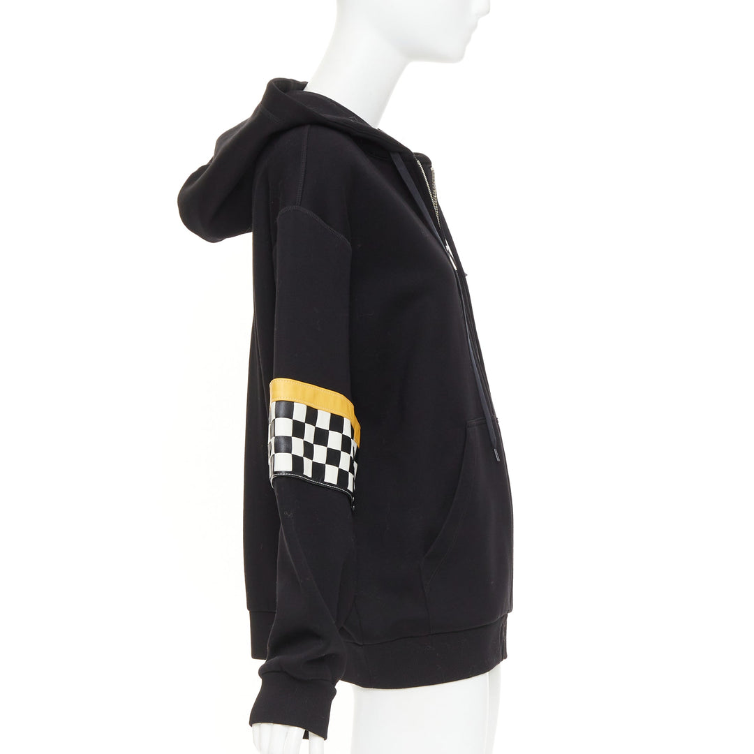 MIU MIU 2021 black yellow checkerboard woven leather sleeves Race Car hoodie S