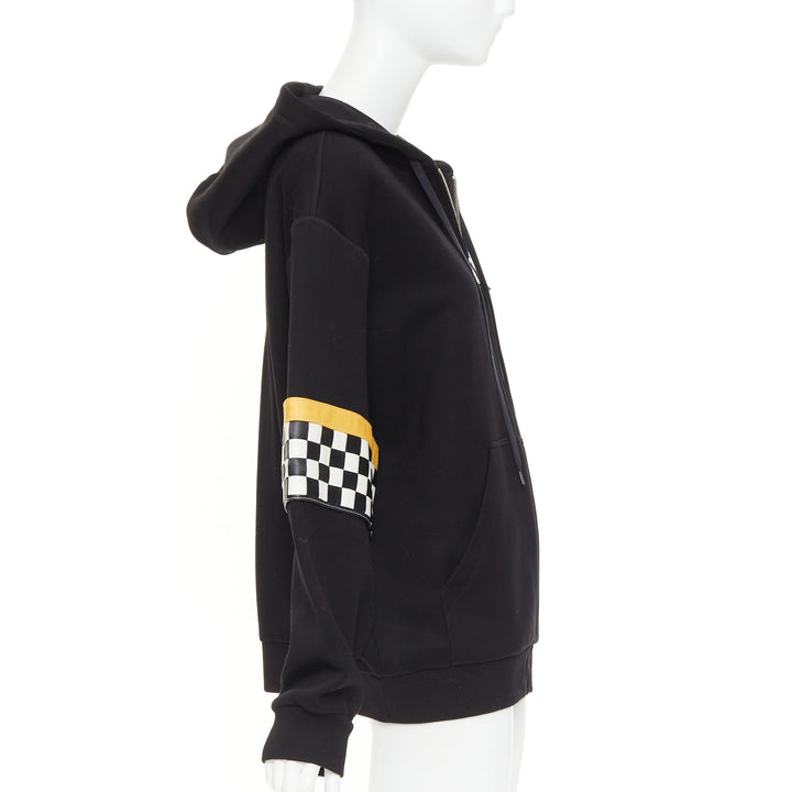 MIU MIU 2021 black yellow checkerboard woven leather sleeves Race Car hoodie S