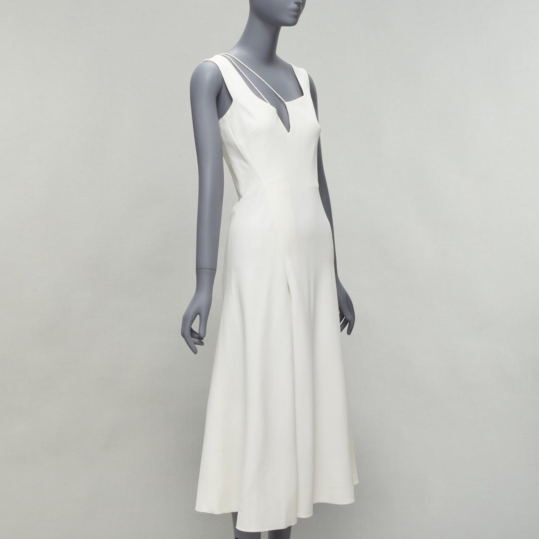 VICTORIA BECKHAM white asymmetric straps bias cut A-line knee dress UK8 S