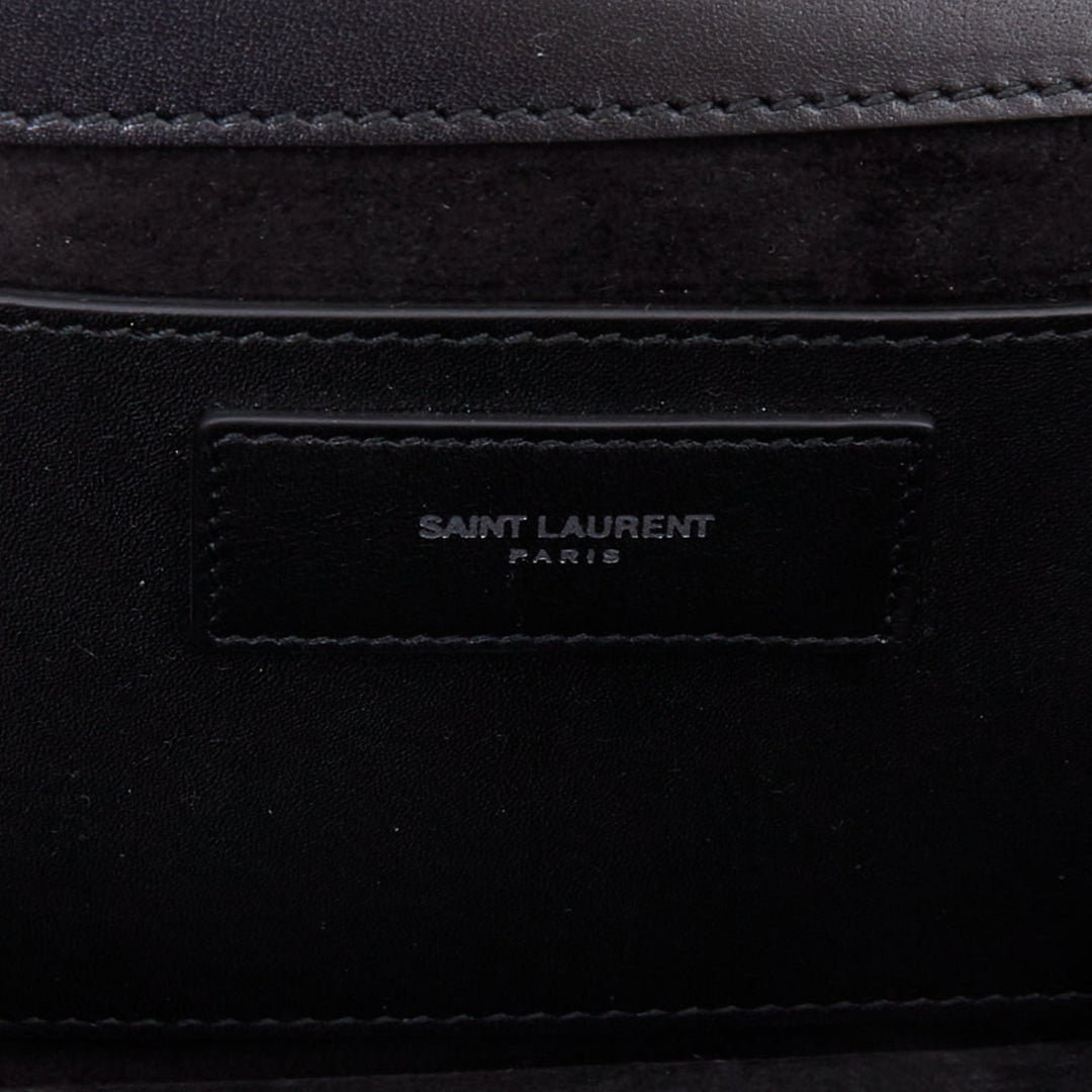 SAINT LAURENT Betty black smooth leather silver studded envelope clutch bag