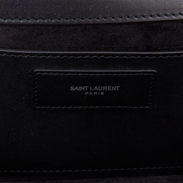 SAINT LAURENT Betty black smooth leather silver studded envelope clutch bag