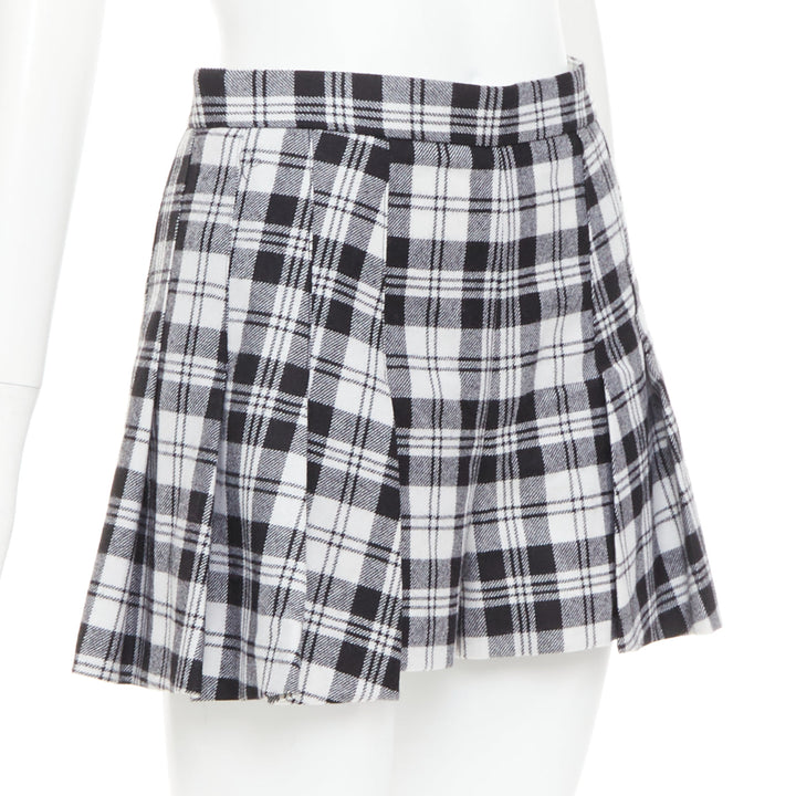 RED VALENTINO black grey 100% virgin wool checked tartan mini skort IT38 XS