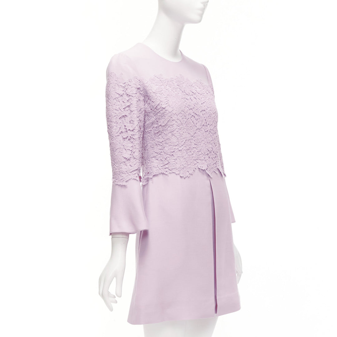 VALENTINO 2019 pastel pink wool silk crepe lace box pleat A-line dress IT38 XS
