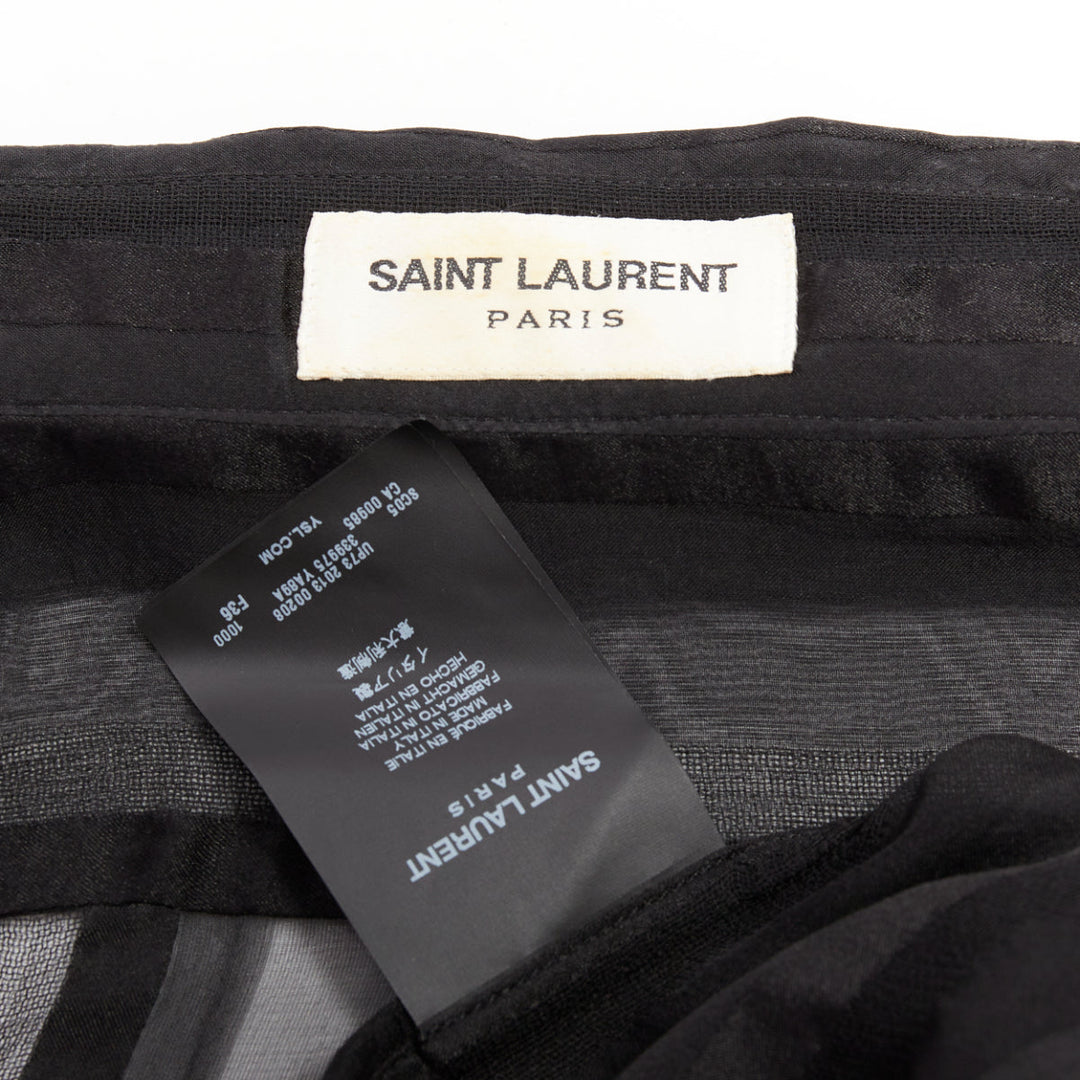 SAINT LAURENT 2013 black 100% silk vertical stripes sheer collared shirt FR36 S