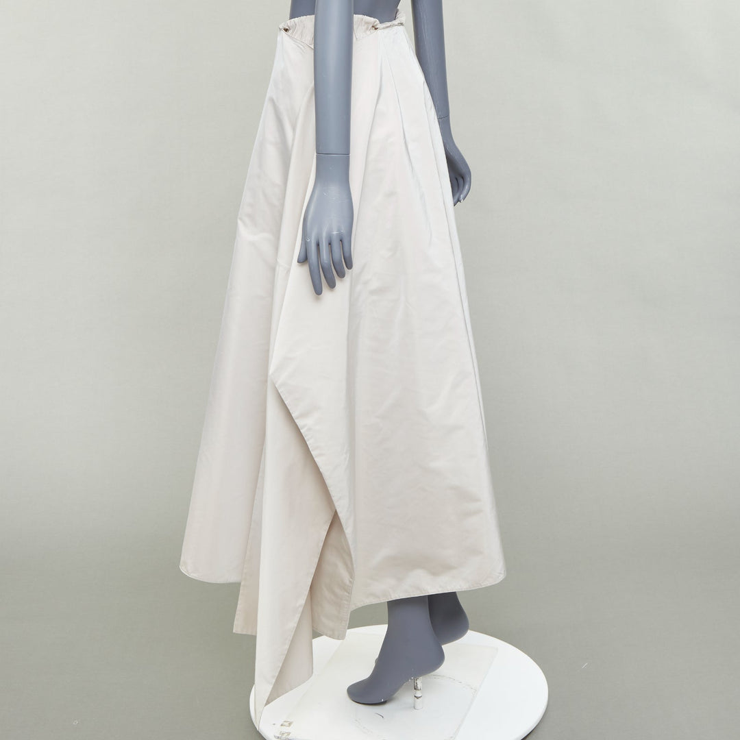 JIL SANDER light grey shiny taffeta 3D deconstructed A-line midi skirt FR34 XS