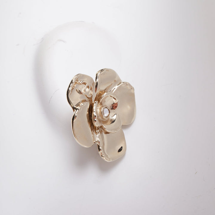 CHANEL 2024 L24B clear crystal gold tone camellia CC logo clip earring Pair