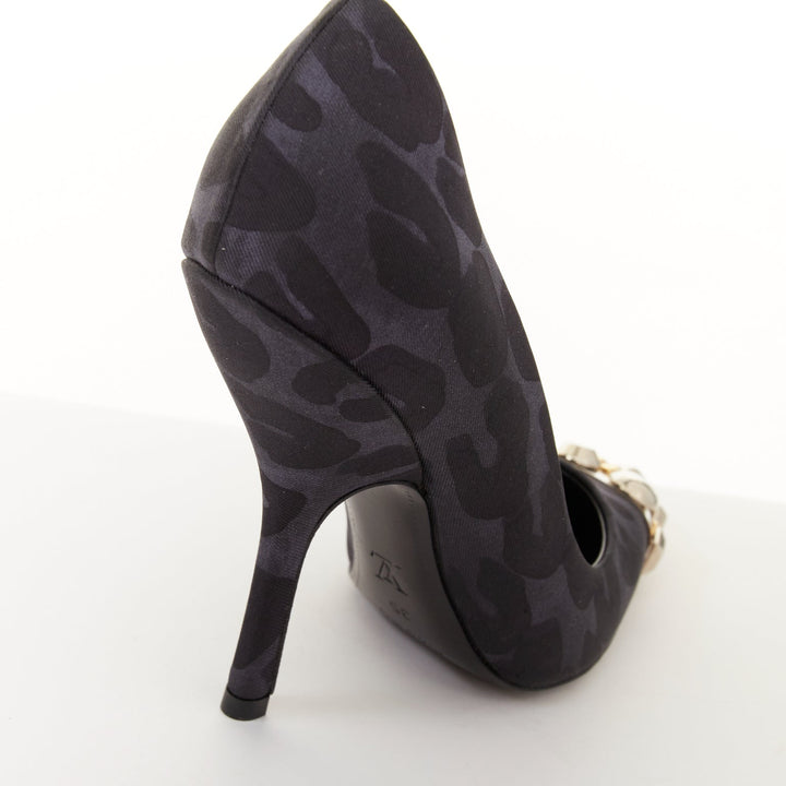 LOUIS VUITTON 2012 Bernice black blue leopard jacquard metal stud pumps EU35 US5