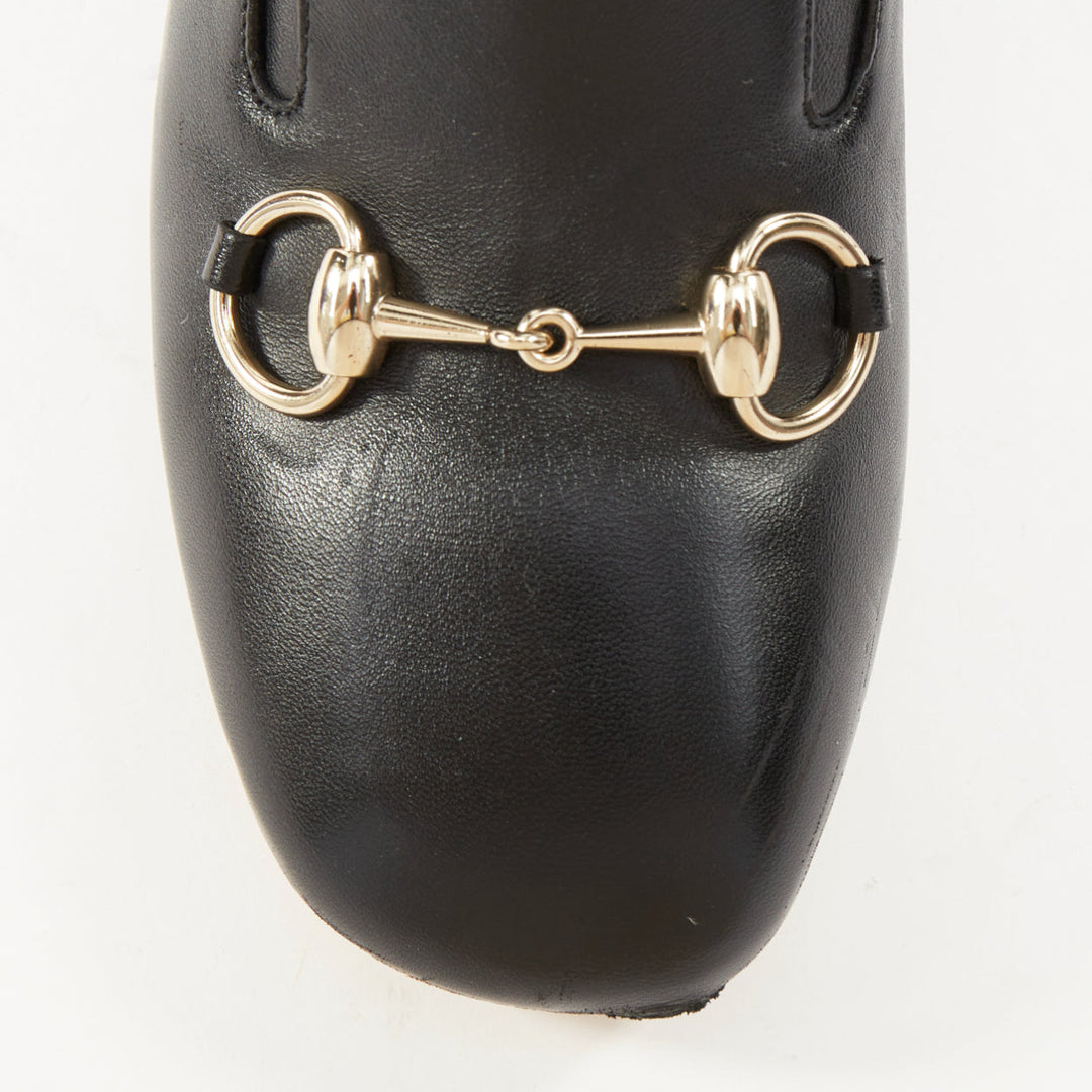 GUCCI Brixton black nappa stretch leather gold horsebit knee high boots EU38.5