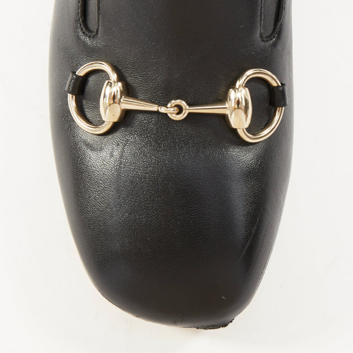 GUCCI Brixton black nappa stretch leather gold horsebit knee high boots EU38.5