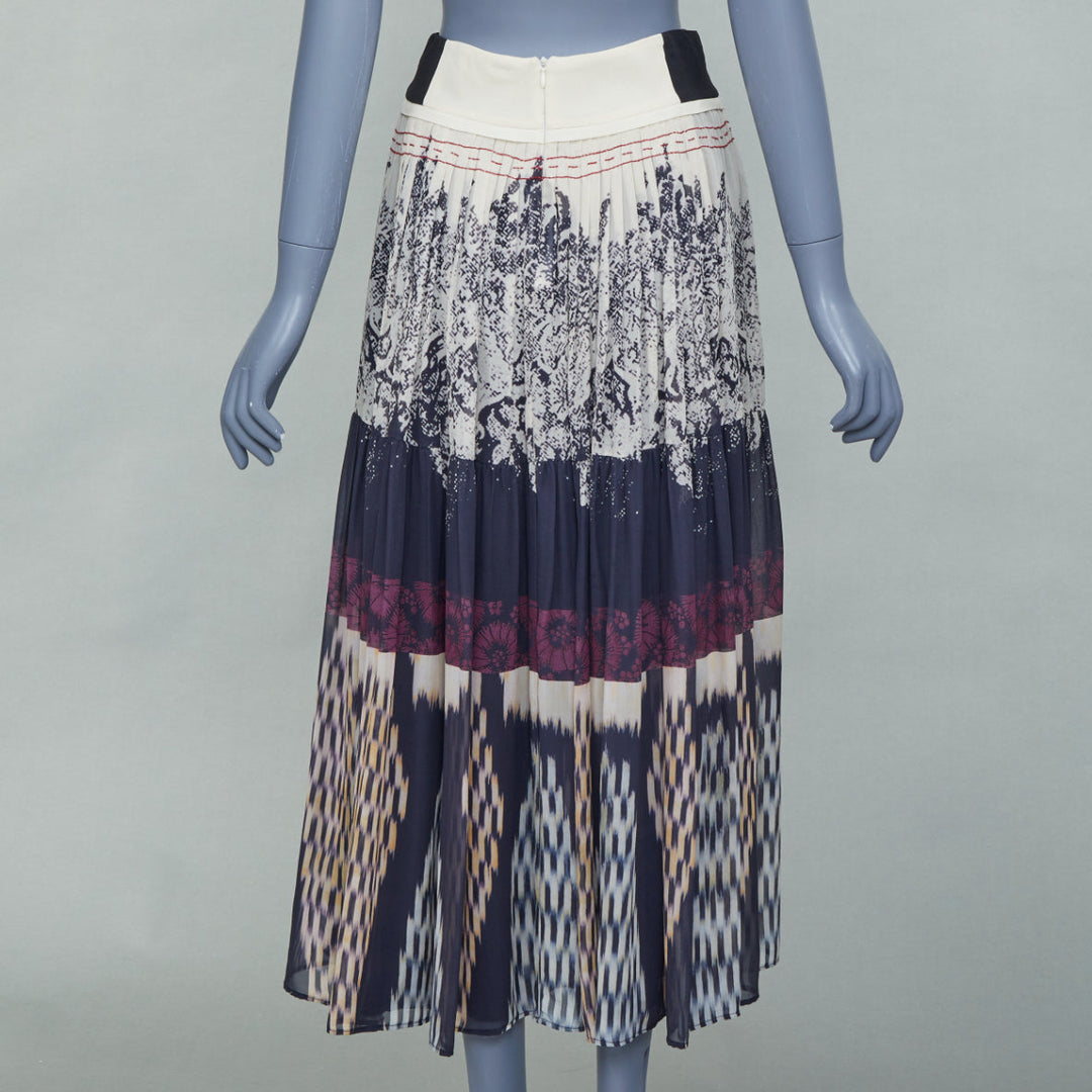 ETRO 2016 multicolored abstract woodcut print silk pleated maxi wrap skirt IT42