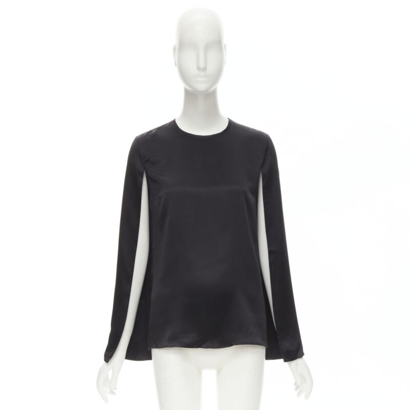 GIVENCHY 2015 Riccardo Tisci 100% silk black cape slit sleeve top FR34 XS