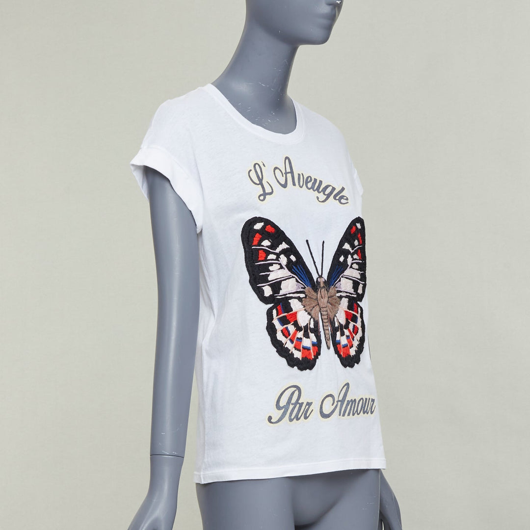 GUCCI L'Aveugle Par Amour white butterfly embroidered tshirt XS