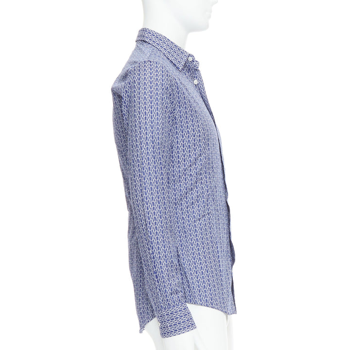 MAISON MARGIELA blue white cotton knitted print dress shirt Sz 1 S