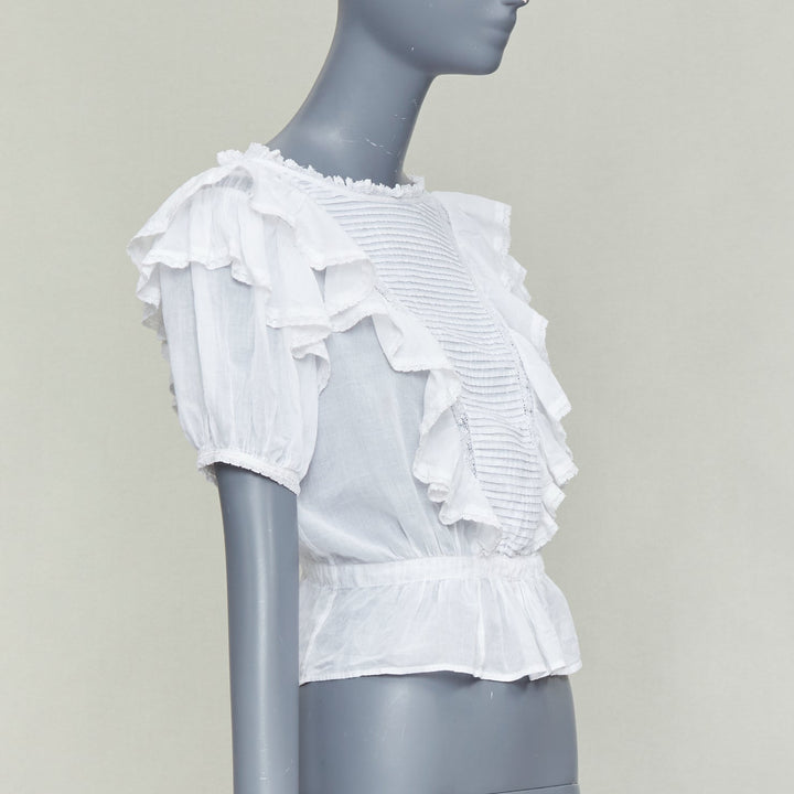 ISABEL MARANT Dentelle white cotton lace trim boho ruffle peasant top FR36 S