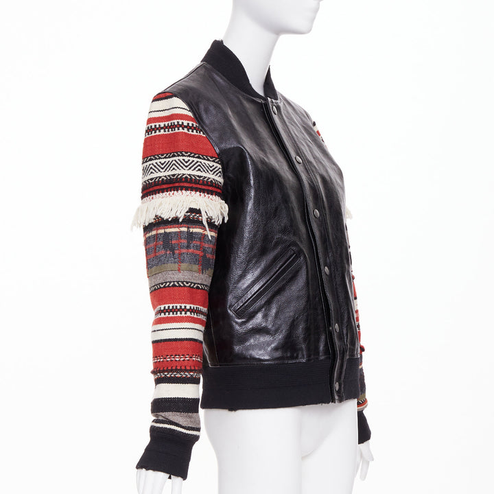 SAINT LAURENT 2017 Heaven ethnic embroidered sleeves calf leather bomber FR38 M