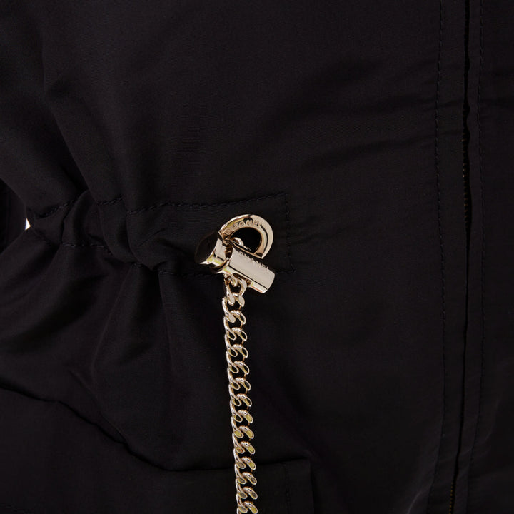 CHANEL 2023 black silk flap pocket gold chain drawstring utility jacket FR34 XS