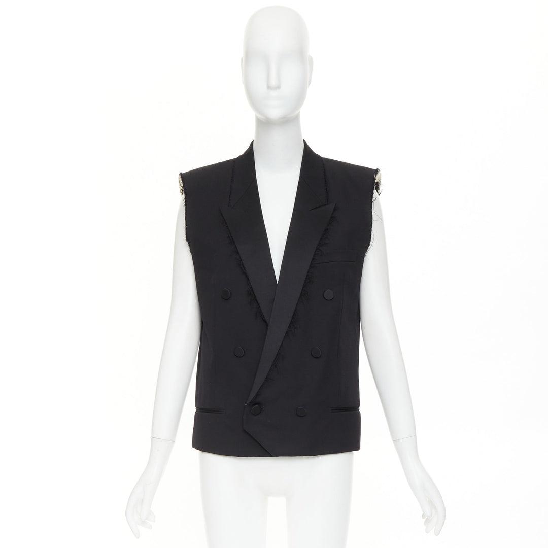 SAINT LAURENT 2016 Surf Sound black cut sleeves raw edged exposed pads vest FR36