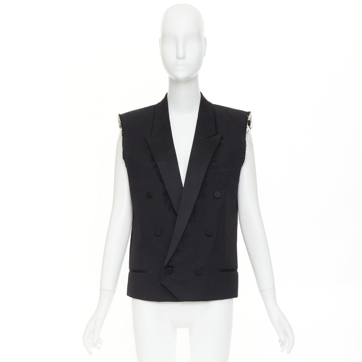 SAINT LAURENT 2016 Surf Sound black cut sleeves raw edged exposed pads vest FR36