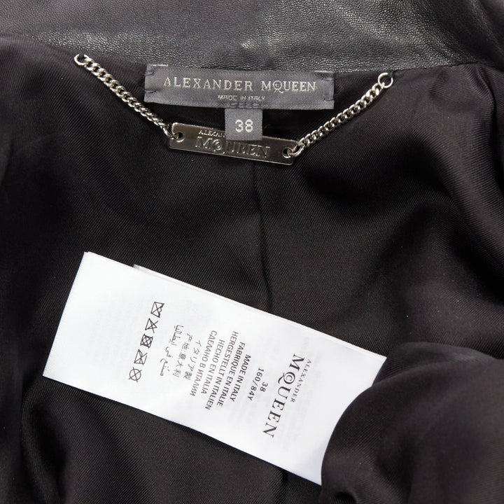 ALEXANDER MCQUEEN Runway black leather zip asymmetric hem biker jacket IT38 XS