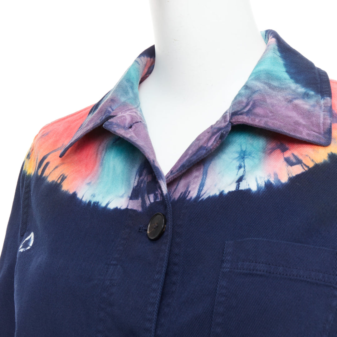 CHRISTIAN DIOR 2021 rainbow tie dye blue cotton cropped jacket FR40 L