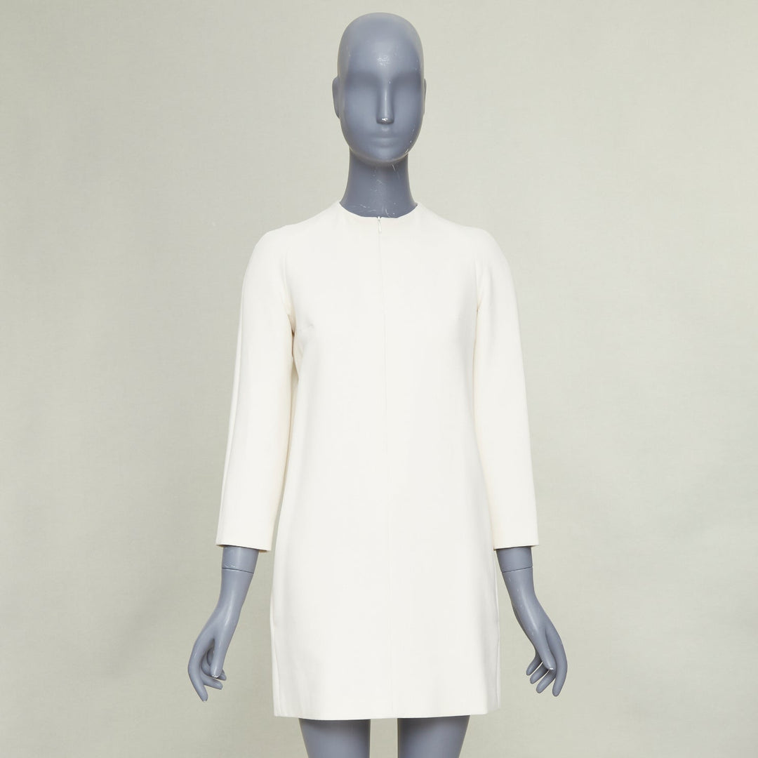 THE ROW Orga off white beige stretch-cady crepe neck zip shift dress US0 XS