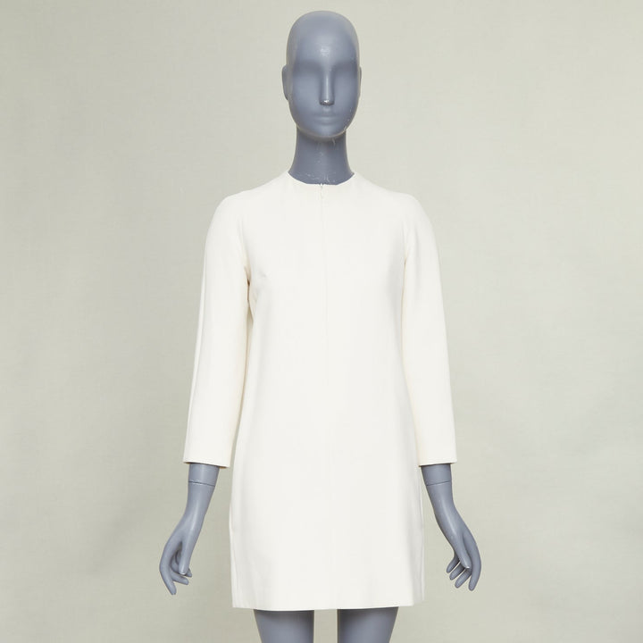 THE ROW Orga off white beige stretch-cady crepe neck zip shift dress US0 XS