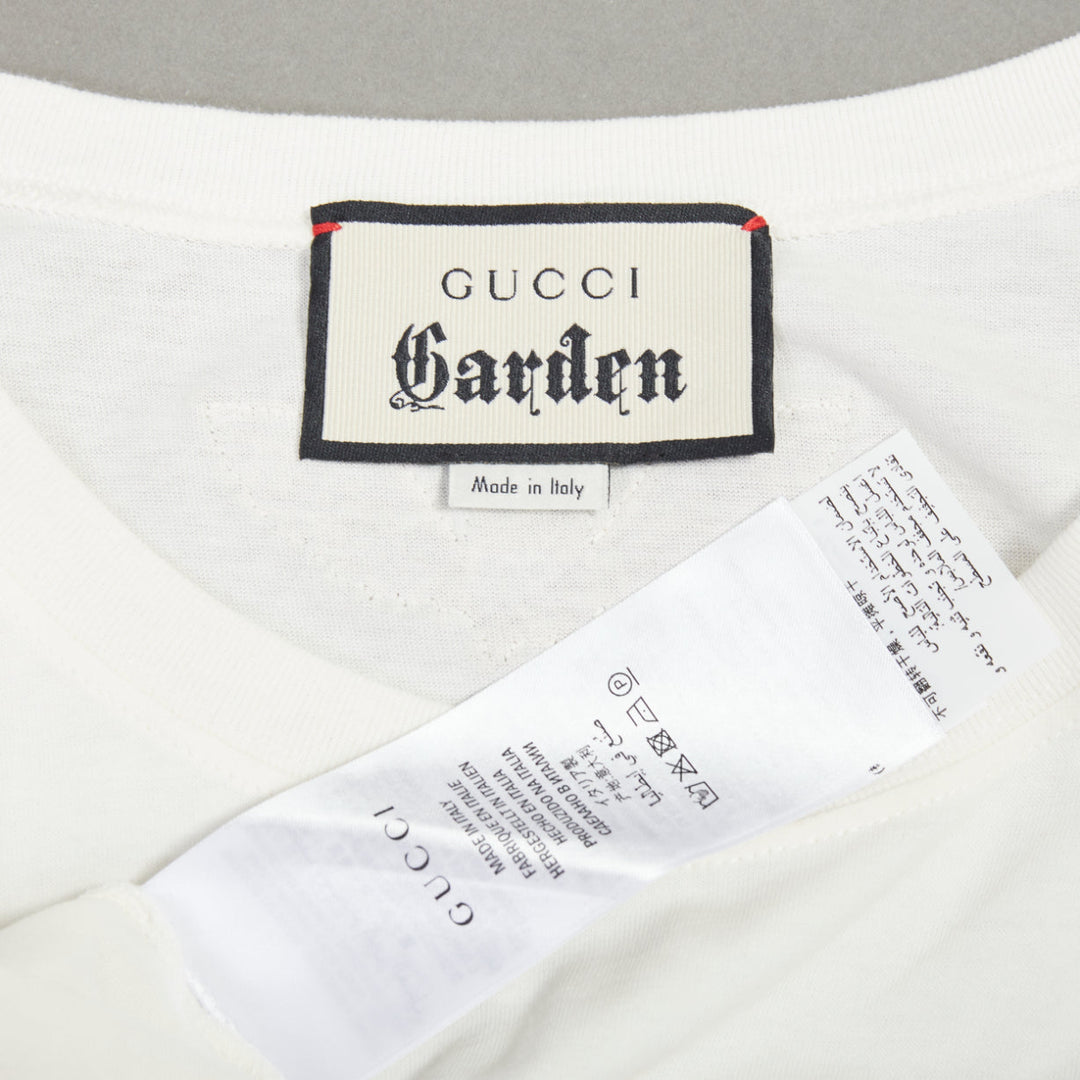 GUCCI Garden off white double logo print embroidered back tshirt XS