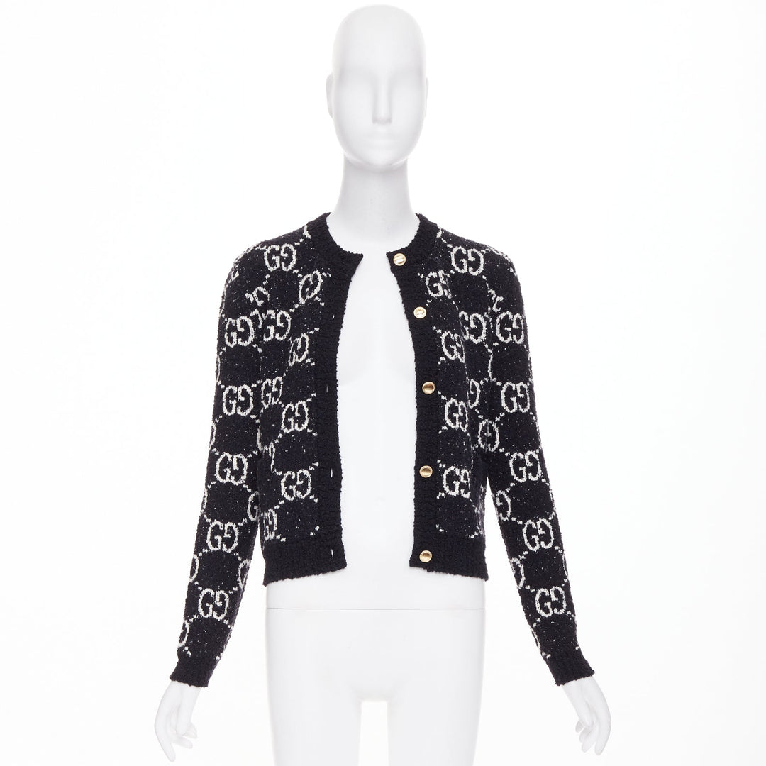 GUCCI GG Supreme Jacquard Cardigan black white gold button jacket XS