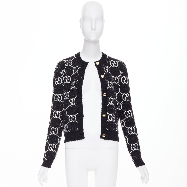 GUCCI GG Supreme Jacquard Cardigan black white gold button jacket XS