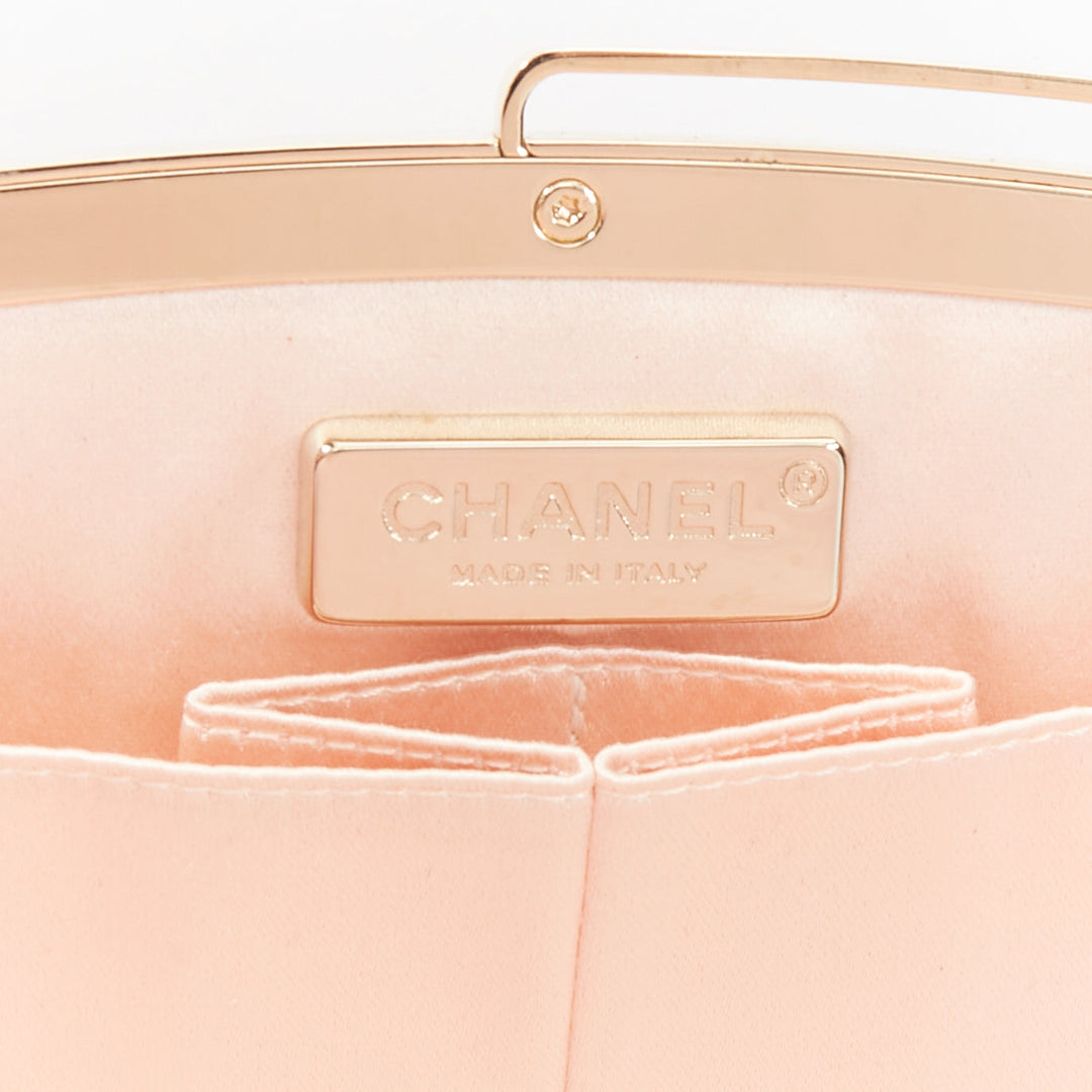 CHANEL Vintage black satin gold frame slide lock half moon evening clutch bag
