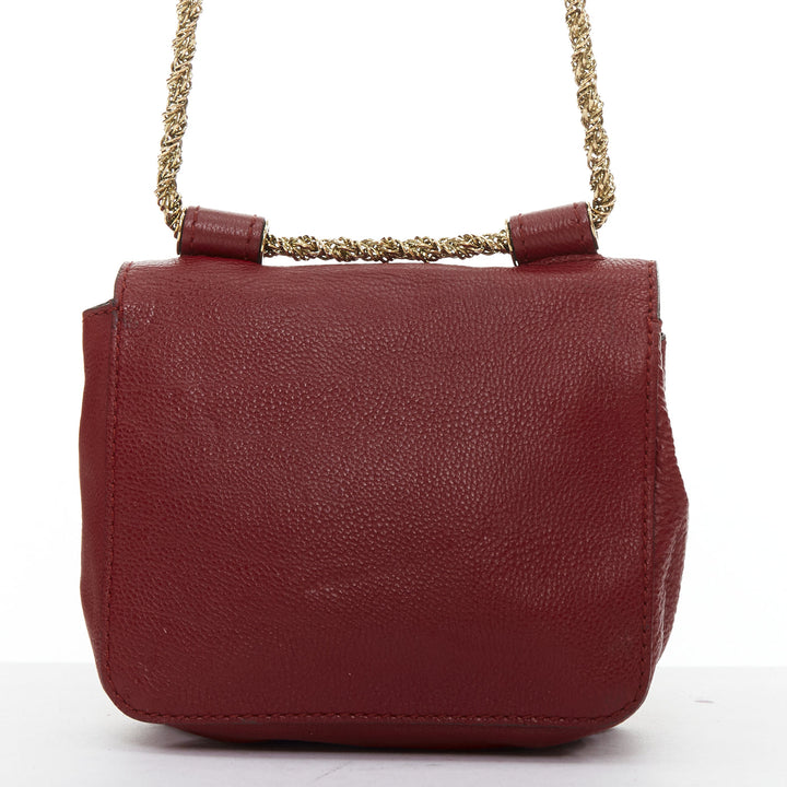 CHLOE Mini Elsie burgundy leather gold turnlock mini crossbody bag
