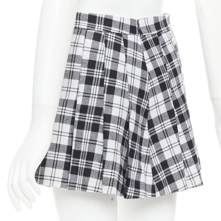 RED VALENTINO black grey 100% virgin wool checked tartan mini skort IT38 XS