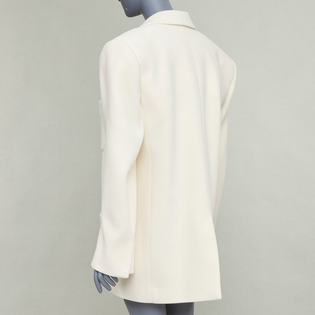 SAINT LAURENT 2023 Runway ocru chevron wool Extreme Power shoulder blazer OS