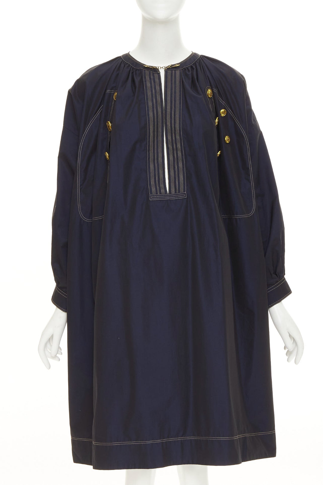 GIVENCHY 2020 navy cotton gold 4G totem button tent dress FR36 S