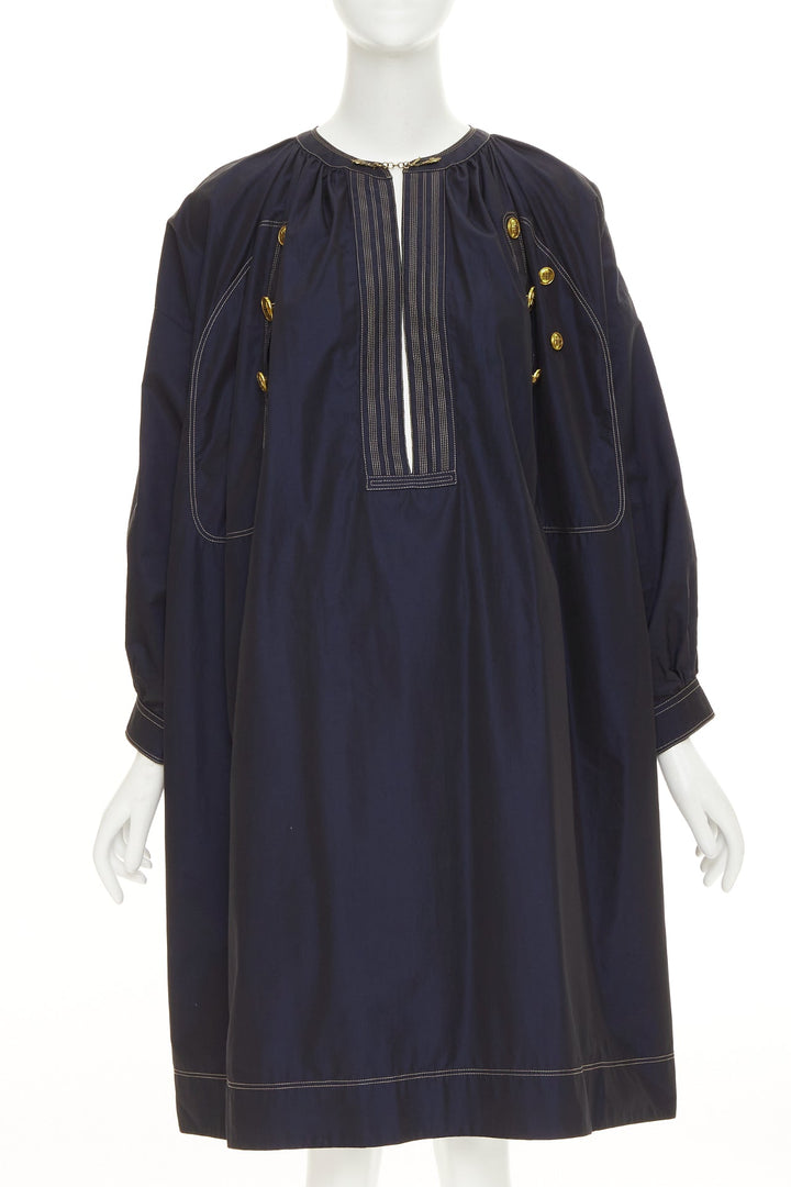 GIVENCHY 2020 navy cotton gold 4G totem button tent dress FR36 S