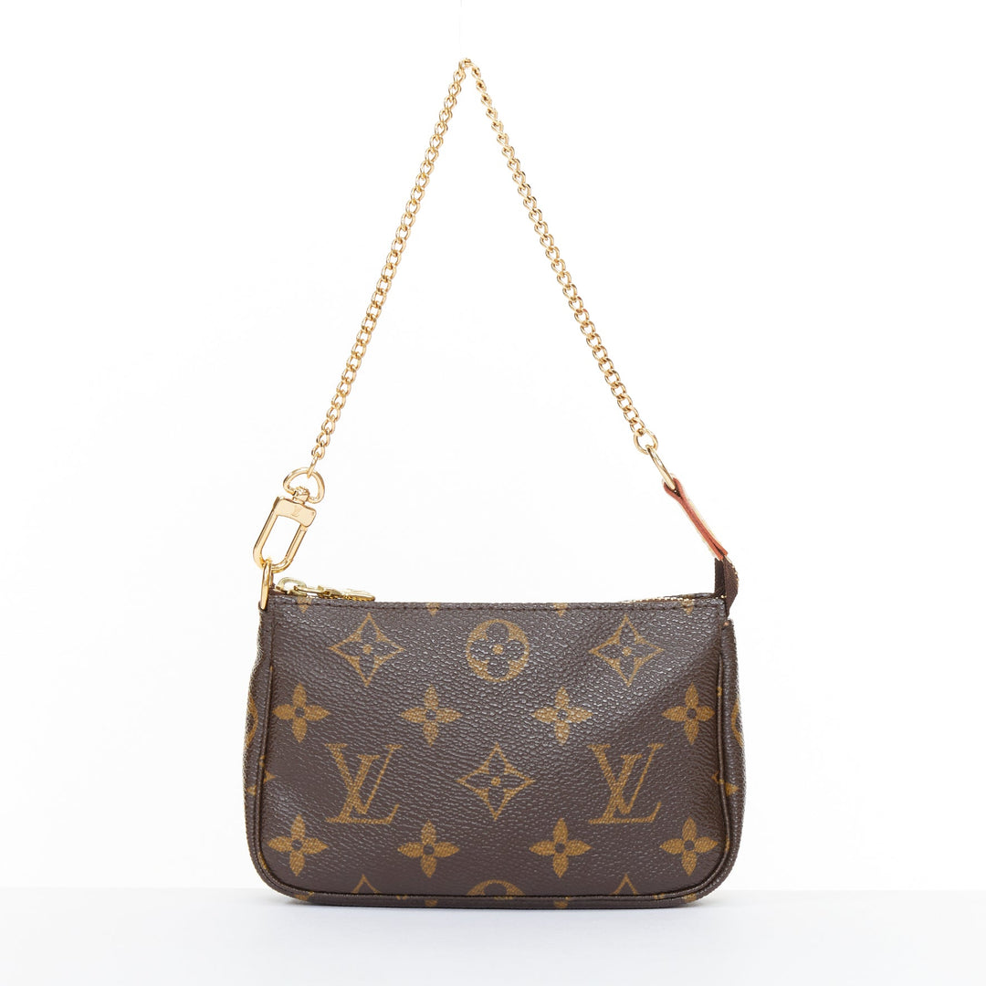 LOUIS VUITTON Mini Pochette Accessoires brown monogram canvas chain clutch pouch