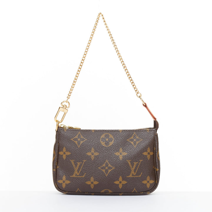 LOUIS VUITTON Mini Pochette Accessoires brown monogram canvas chain clutch pouch