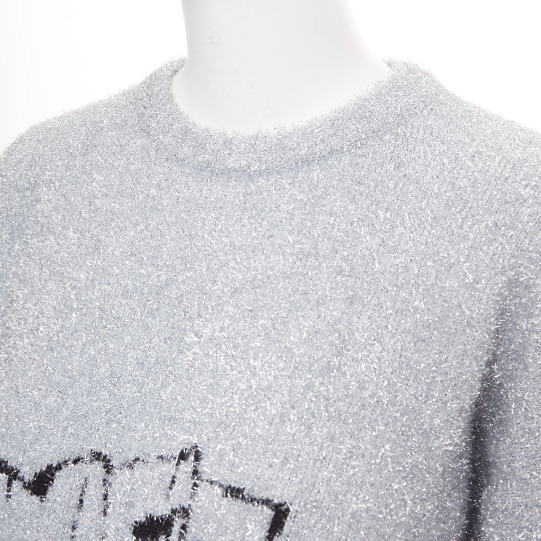 OFF WHITE Virgil Abloh 2019 silver lurex OFF graffiti graphic sweater IT38 XS