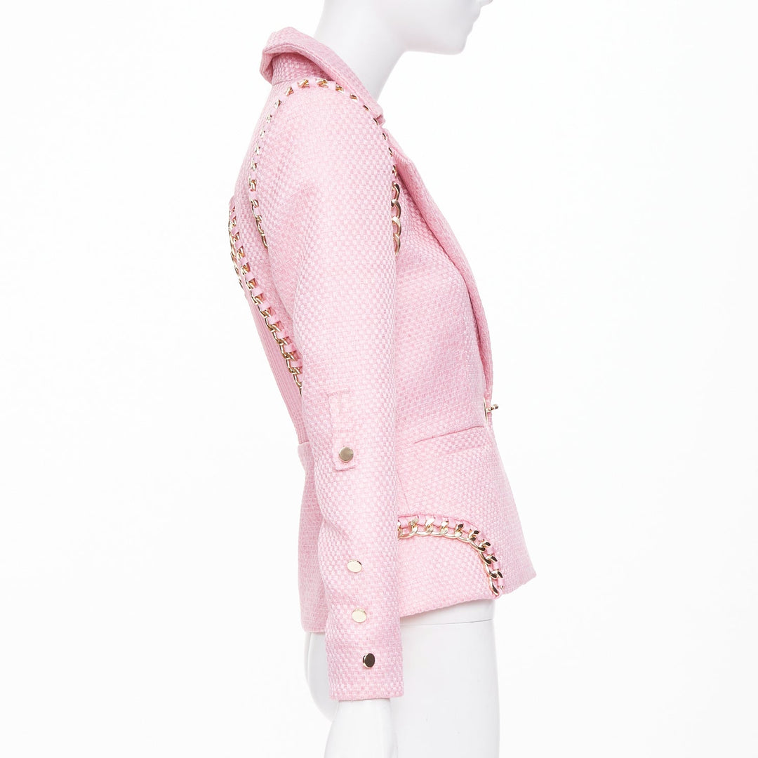 ZHIVAGO Colorado Roulette pink cotton jacquard gold chain trim jacket UK6 XS