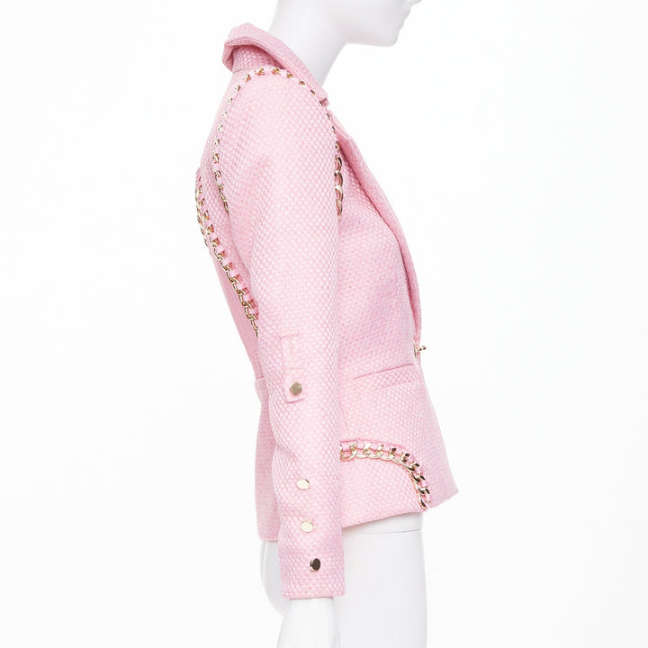 ZHIVAGO Colorado Roulette pink cotton jacquard gold chain trim jacket UK6 XS