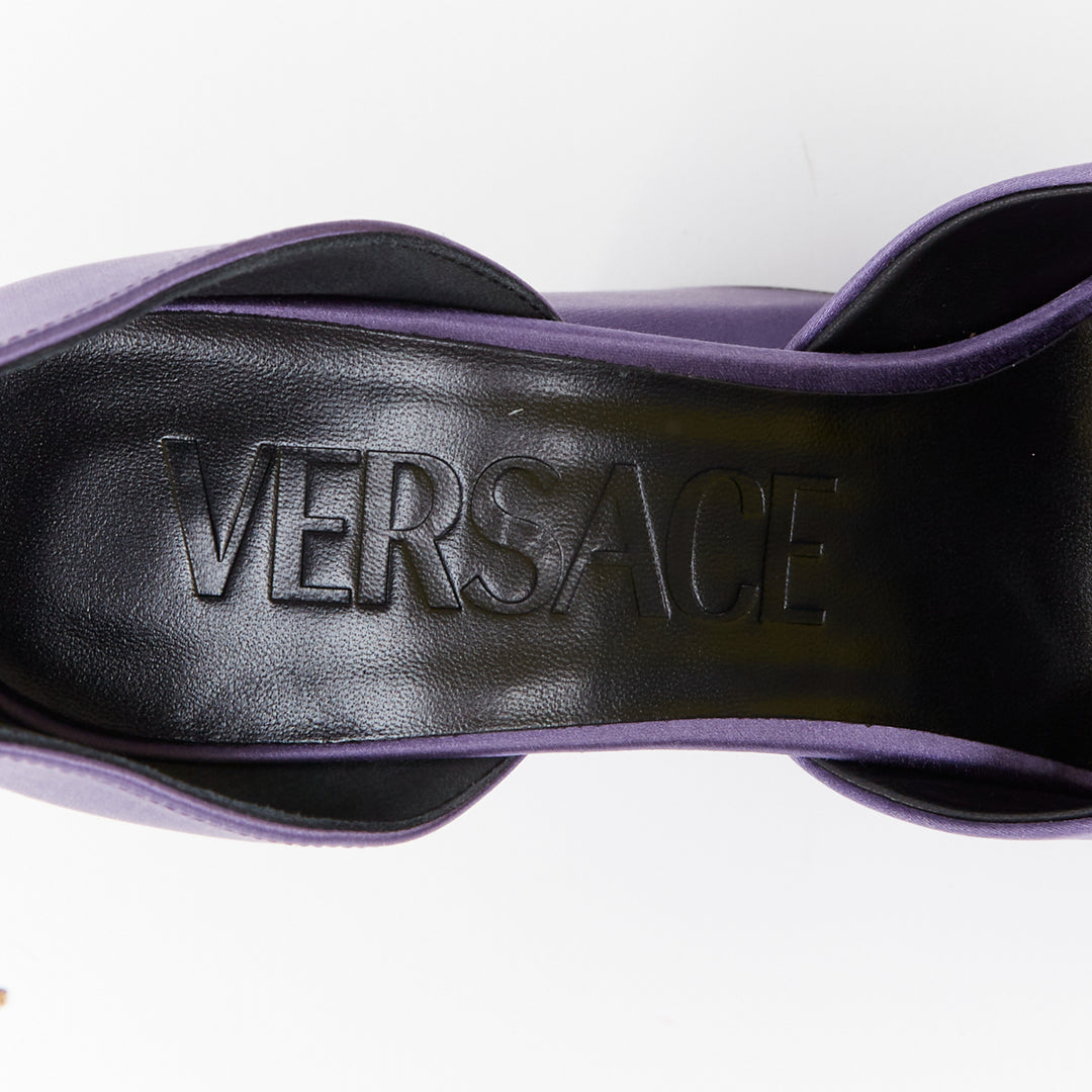 VERSACE Runway Aevitas 155 lilac purple satin gold crystal Medusa platform EU40