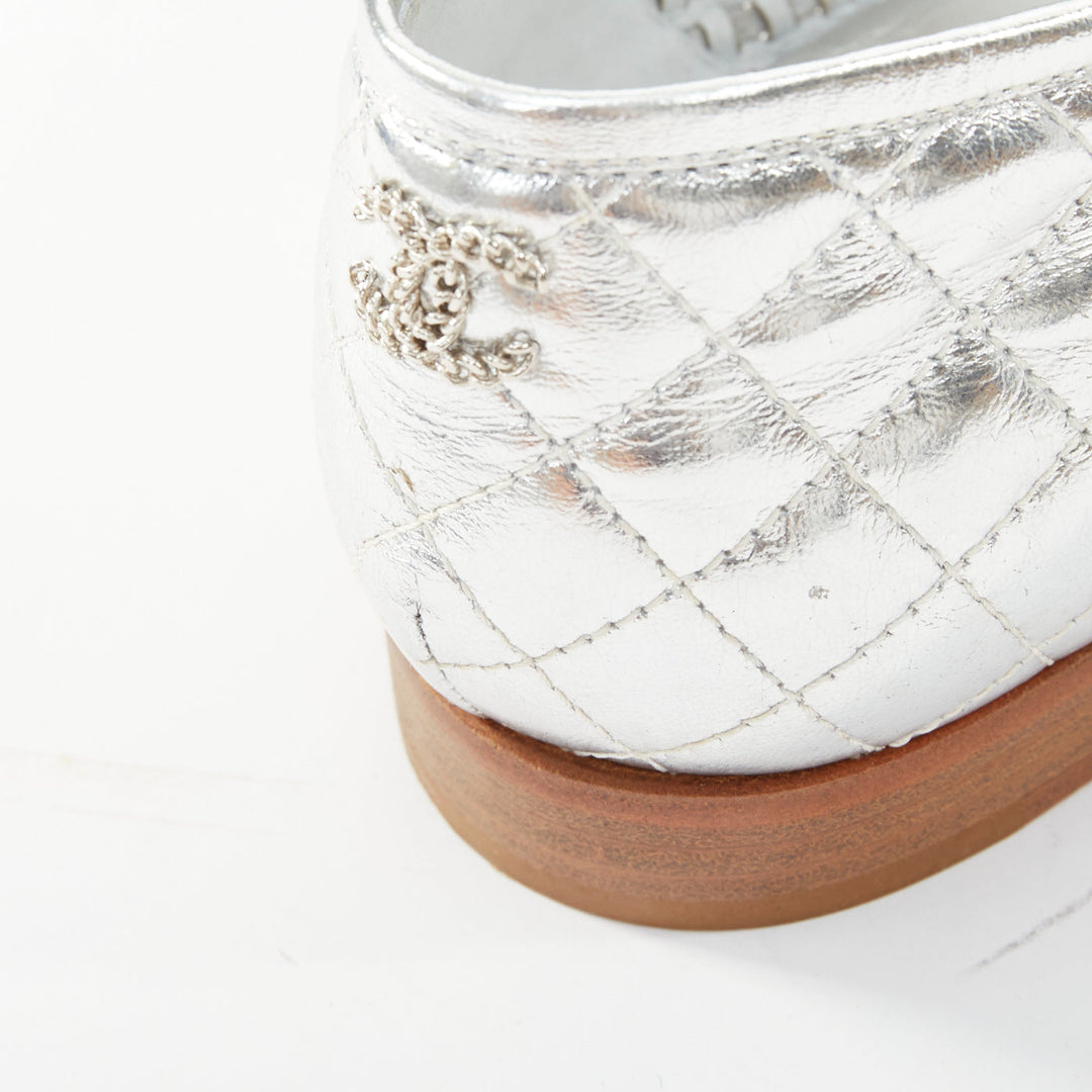 CHANEL 2016 interlocking CC metallic silver woven leather oxford EU39 US9