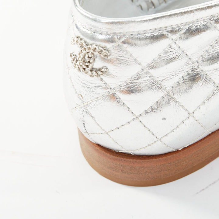 CHANEL 2016 interlocking CC metallic silver woven leather oxford EU39 US9