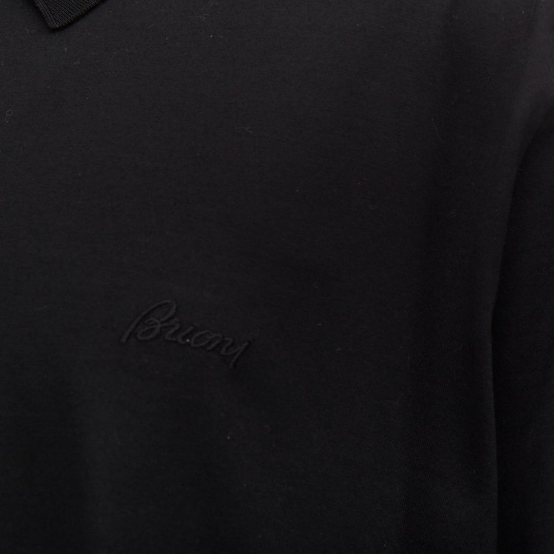 BRIONI Golf black cotton embroidered logo half zip short sleeve polo shirt 4XL