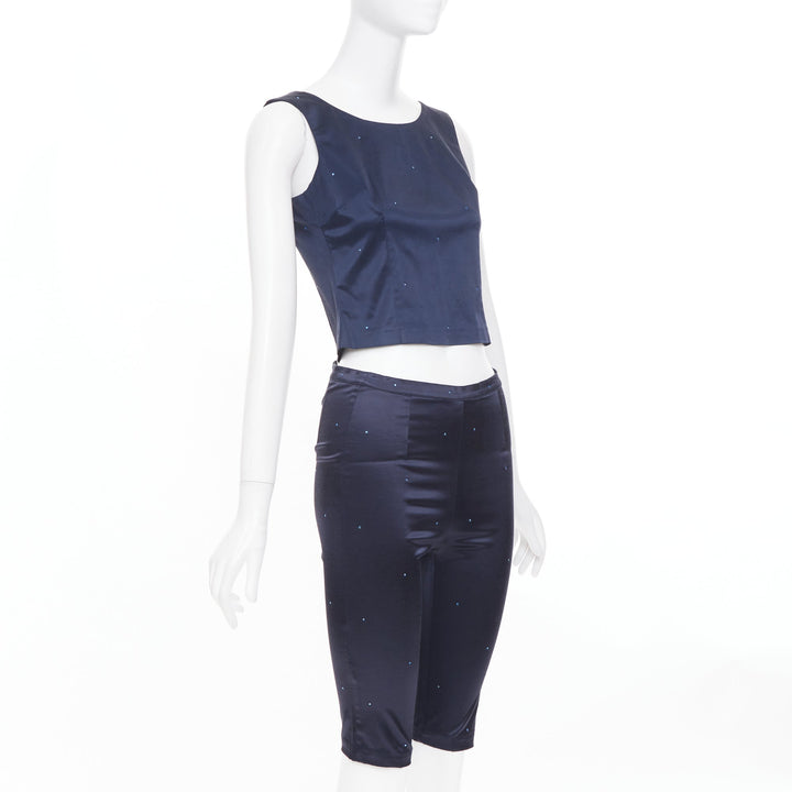 MAX & CO Trends navy blue crystal cotton blend bateau crop top capri set IT40 S