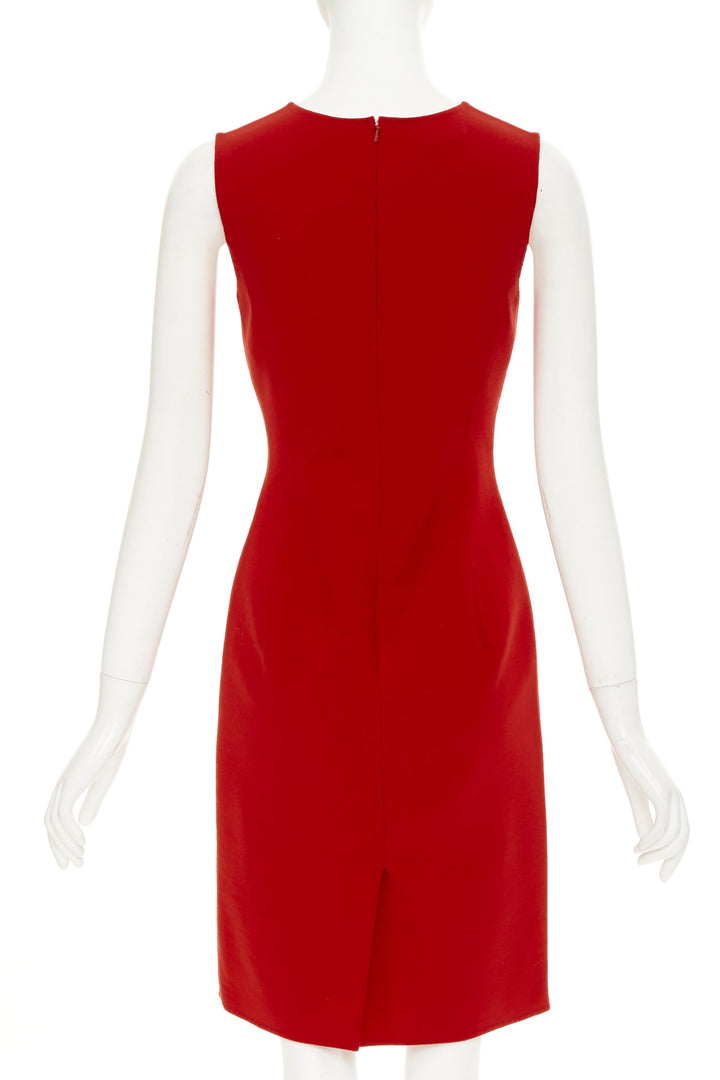 OSCAR DE LA RENTA S18 red virgin wool crepe shift dress US0 XXS