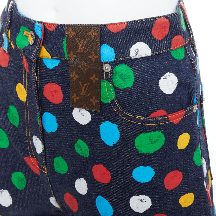 LOUIS VUITTON Yayoi Kusama Painted Dots logo patch denim shorts FR34 XS