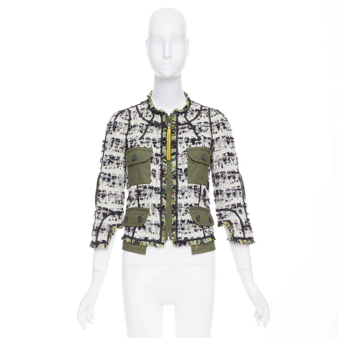 LOUIS VUITTON 2016 Runway Fleury khaki tweed leather safari jacket FR34 XS