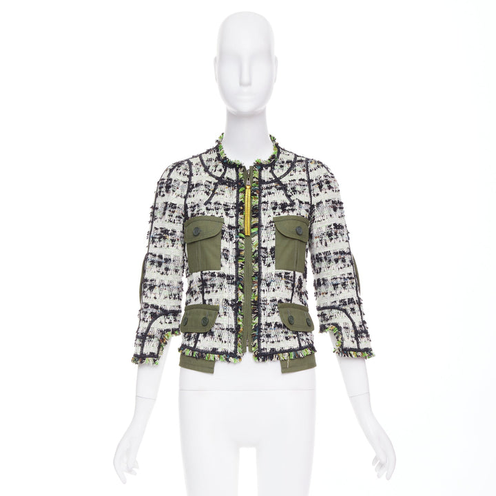 LOUIS VUITTON 2016 Runway Fleury khaki tweed leather safari jacket FR34 XS