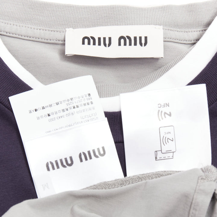 MIU MIU 2024 Set of 3 navy white grey cotton logo jersey layering tshirt M
